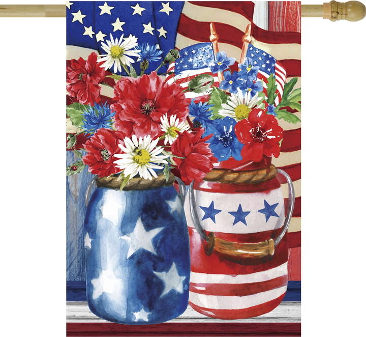 Northlight Patriotic Americana Floral Bouquet Outdoor House Flag 28" x 40"