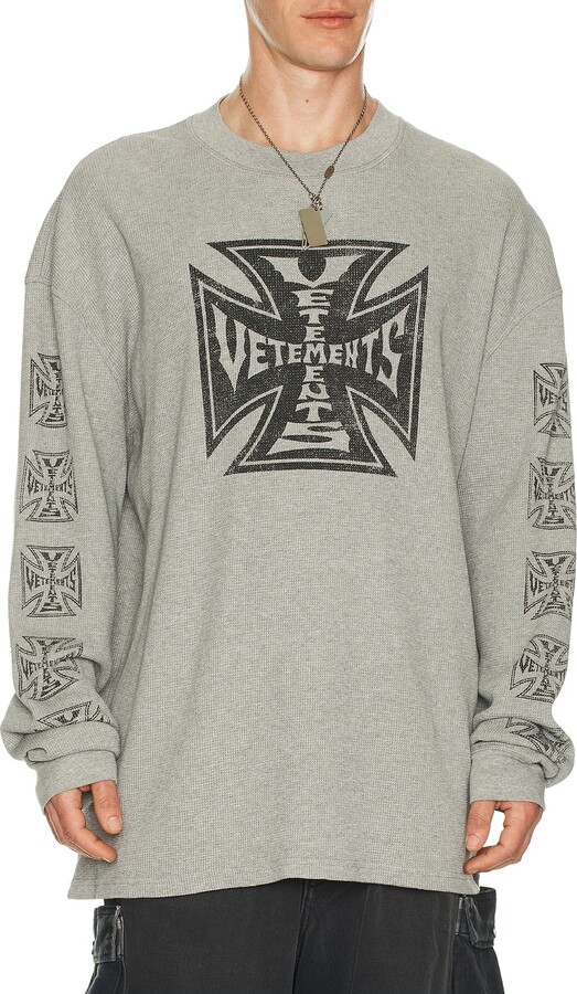 Vetements Biker Cross Waffle Longsleeve Tee in Grey