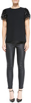 Thumbnail for your product : Kate Spade Sequined Fringe Crepe Tee & Estella Leather Pants W/ Zipper Cuffs