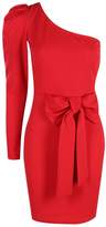 Thumbnail for your product : boohoo One Shoulder Bow Waist Bodycon Dress