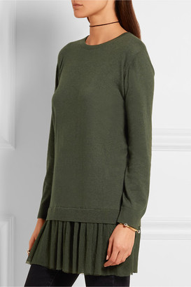 RED Valentino Cashmere And Point D'esprit Mini Sweater Dress - Dark green
