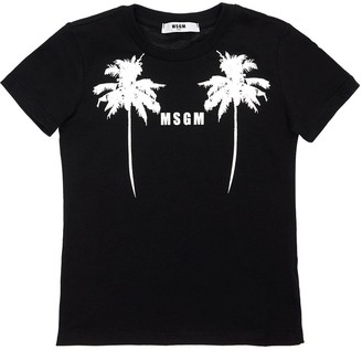 MSGM Palm Logo Printed Cotton Jersey T-shirt
