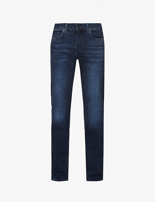 Mens Dark Blue Standard Luxe Performance Regular-Fit Straight-Leg Stretch-Denim Jeans 38