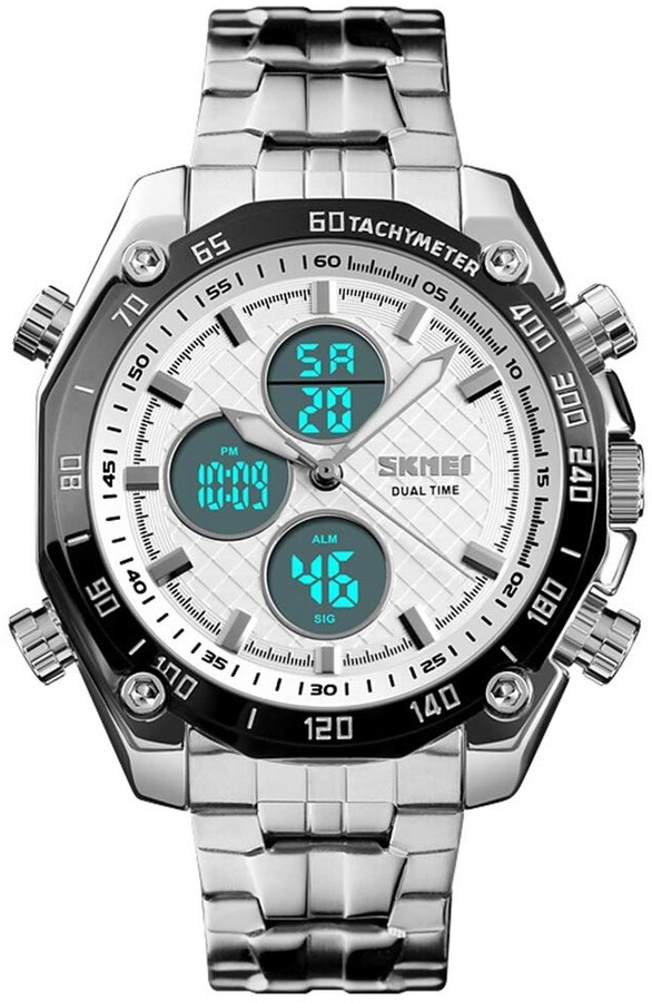 Casual Stainless Steel Watches Analog Digital Sport Watches for Men Waterproof Outdoor Wrist Watches with LED Blacklight 