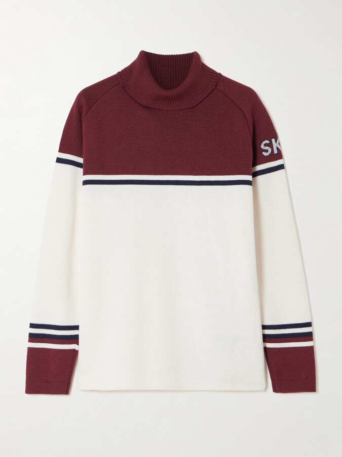 FALKE ERGONOMIC SPORT SYSTEM Striped Intarsia-knit Wool-blend Turtleneck Sweater - White
