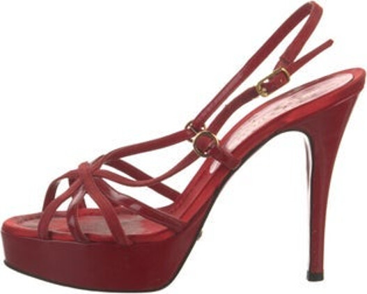 Dolce & Gabbana Leather Slingback Sandals Red Platform Multistrap & Buckle Closure at Ankles