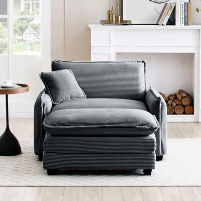George Oliver Grey Corduroy Single With Footstool And One Pillow Suitable For Club Home Cinema Bedroom Retro Style Soft Comfortable Corduroy Ergonomic Seat Th