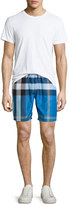 Thumbnail for your product : Burberry Mid-Length Check Swim Trunks, Cerulean Blue