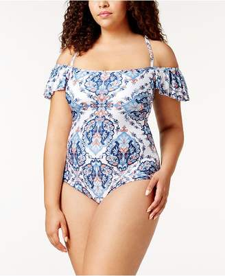 Becca ETC Plus Size Naples Off-The-Shoulder One-Piece Swimsuit