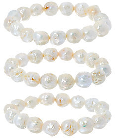 Honora As Is White Ming Cultured Pearl S/3 Stretch Bracelets