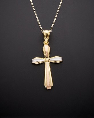 14, 18 Karat White and Yellow Gold Modern Religious Italian Cross -  Obsessions Jewellery