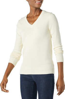 Amazon Essentials Women's 100% Cotton Long-Sleeve V-Neck Sweater - ShopStyle