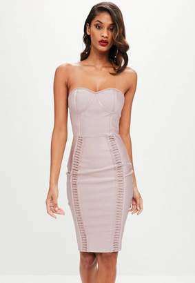 Missguided Nude Bandage Bustcup Metal Strap Detail Midi