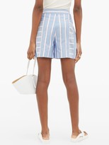 Thumbnail for your product : Palmer Harding Dana Embroidered-stripe Pleated Poplin Shorts - Blue Multi