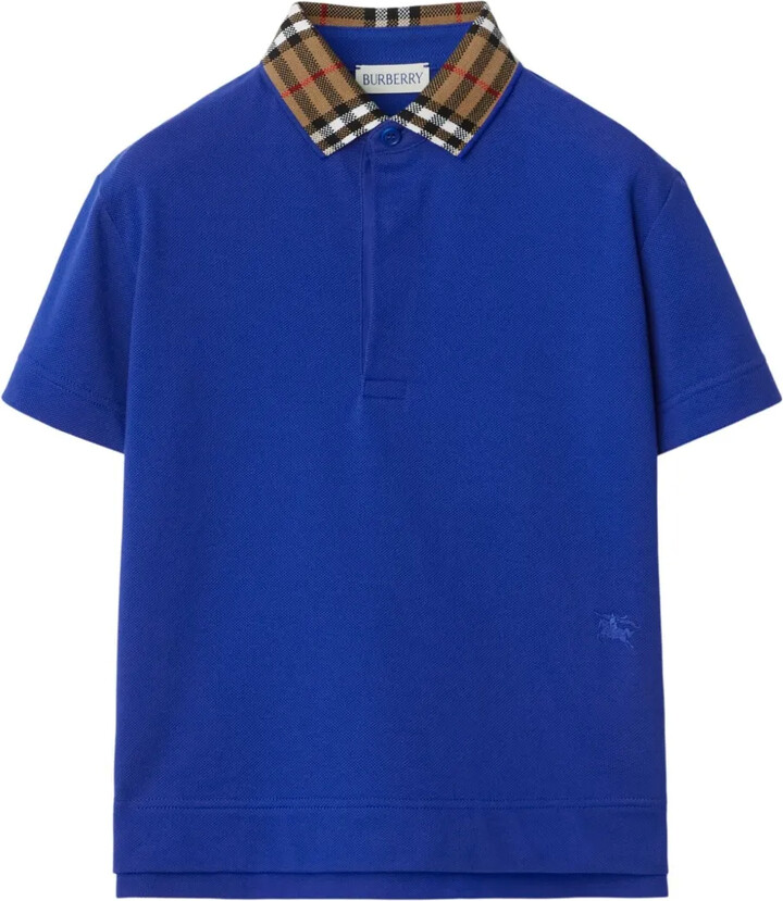 Check-collar cotton polo shirt