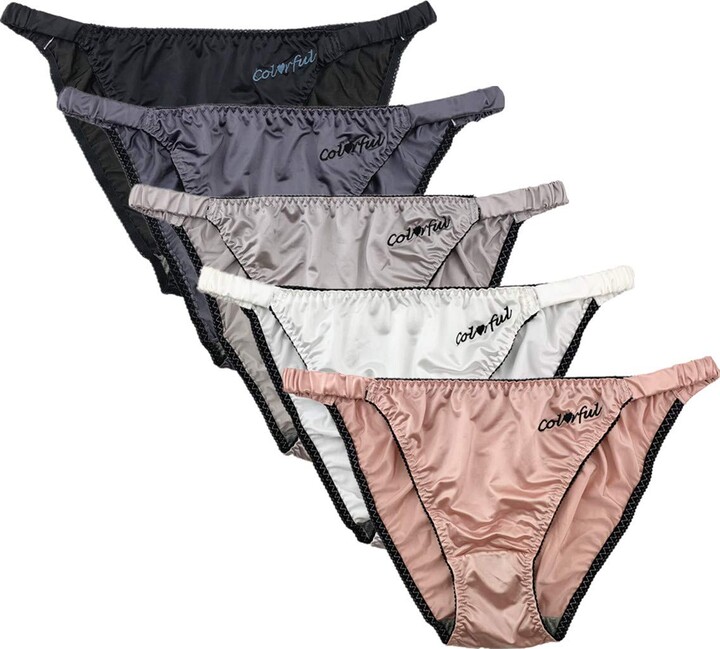 Queen Star Pack Of 5 Women's Satin String Bikinis Knickers Silky Briefs  Underwear Plus Size (XL - ShopStyle