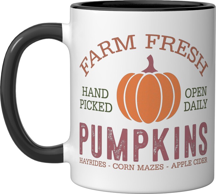 Harvest Hues Farm Fresh Pumpkins Cute Thanksgiving Ceramic Mug, Black/White