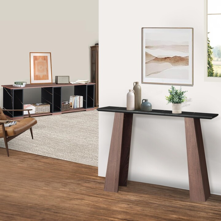 Gia 2 Pieces Living Room Table Sets - Includes Modern Entryway Console Table with Open Storage Shelf Unit