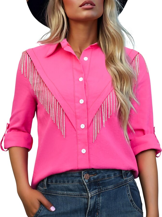Pink Western Show Shirts With Fringe Women Cowgirl Shirt ShopStyle UK