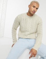 Thumbnail for your product : ASOS DESIGN heavyweight cable knit crew neck jumper in oatmeal