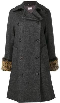 Kiltie fur cuff double breasted coat