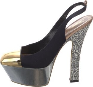 Saint Laurent Suede Colorblock Pattern Slingback Pumps