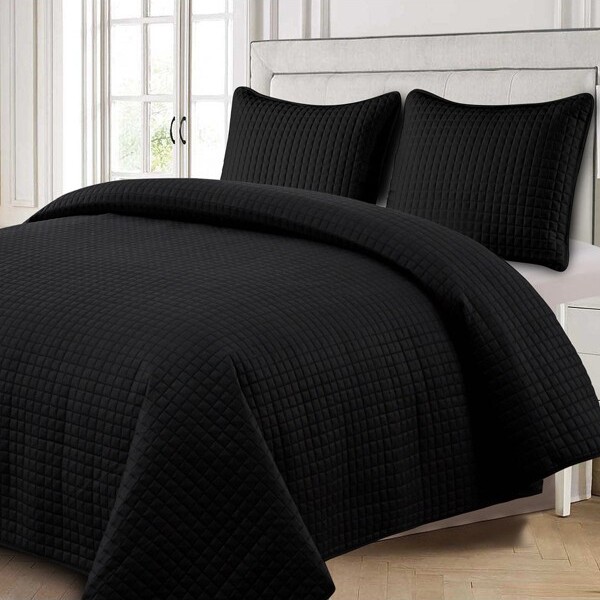 Egyptian Linens OversizedReversibleQuiltedBedspreadSetBlackTwin/TwinXL