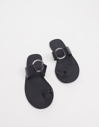 ASOS DESIGN Wide Fit Feline leather toe loop sandal in black