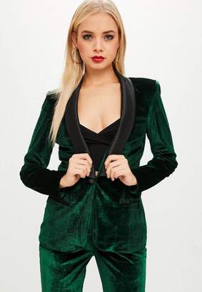 Missguided Green Velvet Tailored Blazer With Satin Lapel, Green