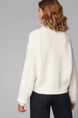 HUGO BOSS Relaxed-fit cropped sweater in a ribbed knit