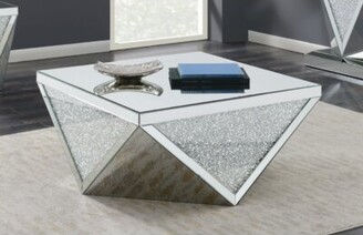 Everly Quinn Square Coffee Table With Triangle Detailing Silver And Clear Mirror
