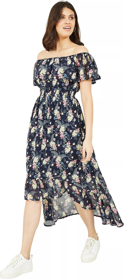 Yumi London Tropical Print Dip Hem Bardot Midi Dress ShopStyle