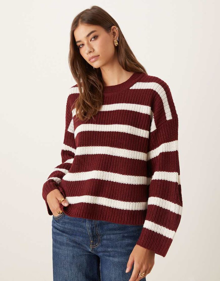 JDY chunky knit sweater in burgundy