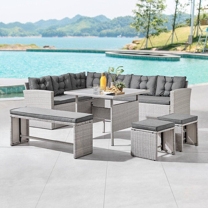 Home Detail Rattan Corner Outdoor Dining Garden Furniture Set Sofa