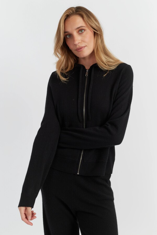 Chinti and Parker Black Pure Cashmere Zip Hoodie