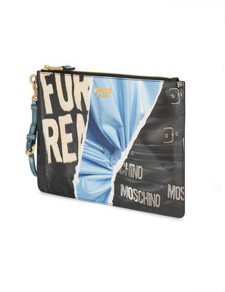 Moschino fur real print leather pouch