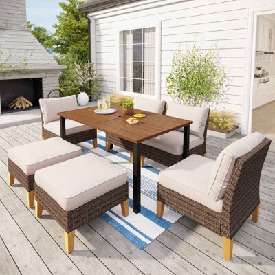 Lark Manor Argyri 7 Piece Wicker Outdoor Patio Furniture Set Rattan Sectional Patio Set with Cushions