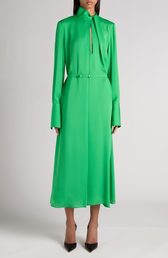 Tom Ford Belted Long Sleeve Silk Georgette Midi Dress