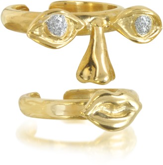 Bernard Delettrez Face 9K Gold Midi Ring Two Pieces w/Eyes/Nose and Mouth