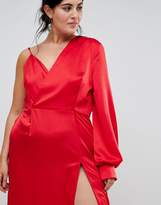 Thumbnail for your product : ASOS Taller Than Your Average TTYA BLACK Plus One Shoulder Maxi Dress With High Thigh Split-Red