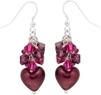 Valentina Genuine Murano Glass Amethyst Heart Drop Earrings