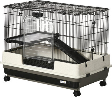 One Allium Way 26" Small Animal Cage with Wheels, 2-Level Portable Bunny Cage, Chinchilla Ferret Cage with Removable Tray