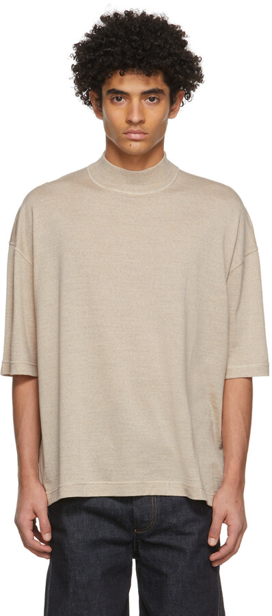 Jil Sander Beige Mock Neck Sweater T-Shirt - ShopStyle