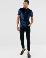 Thumbnail for your product : ASOS DESIGN Tall polo shirt in velour in navy