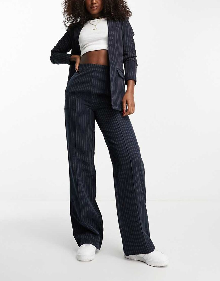 Pieces tailored pants in navy pinstripe - part of a set