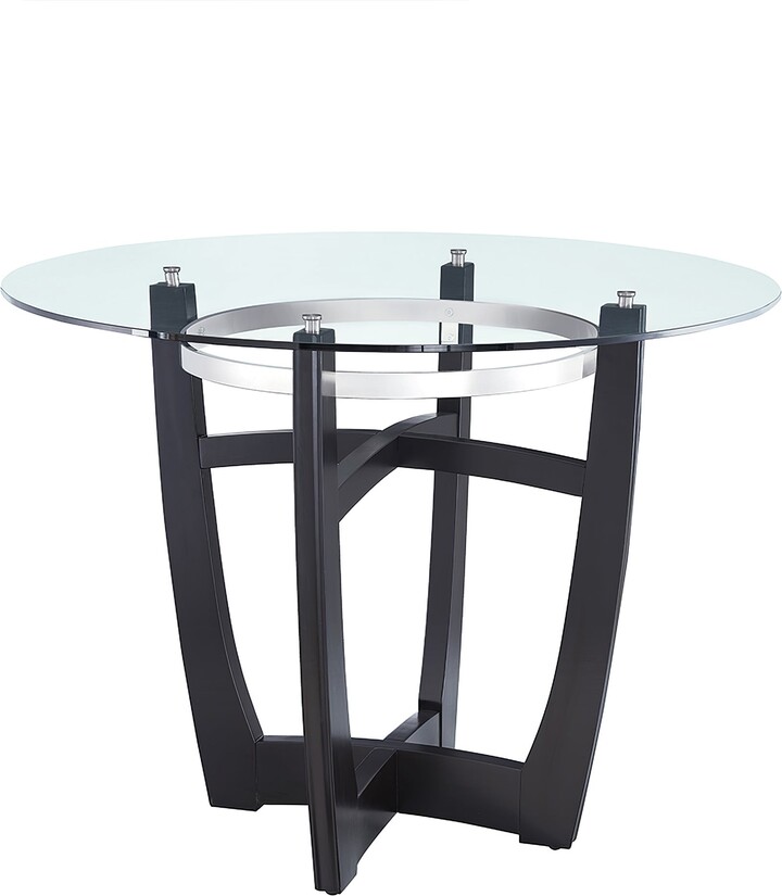 TOSWIN Modern Dining Table with Clear Tempered Glass Top with Solid