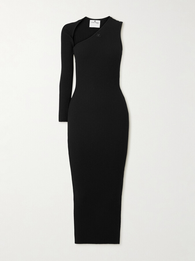 Courreges One-sleeve Ribbed-knit Maxi Dress - Black