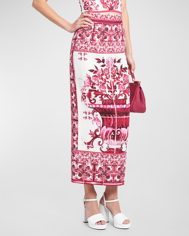 Dolce & Gabbana, Majolica-print Cotton-poplin Maxi Dress, Womens, Pink  White