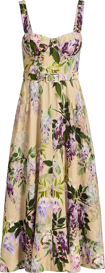 Cara Cara Women's Calypso Floral Linen Midi-Dress - Wisteria Ginger Root - Size 2