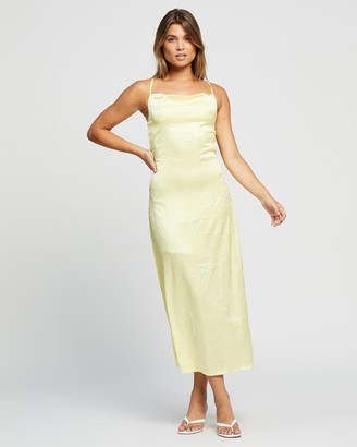 Glamorous Women's Yellow Midi Dresses - Strappy Crinkle Sateen Midi Dress - Size 12 at The Iconic